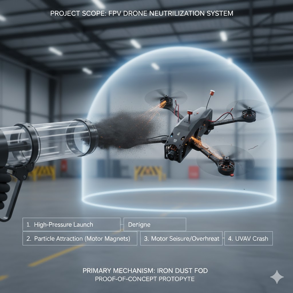 Short-Range FPV Drone Ferric Dust Neutralization System